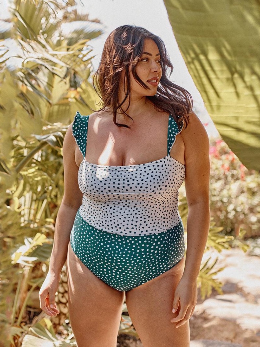Summersalt Ruffle Oasis One Piece Swimsuit Cream Teal Polka Dot